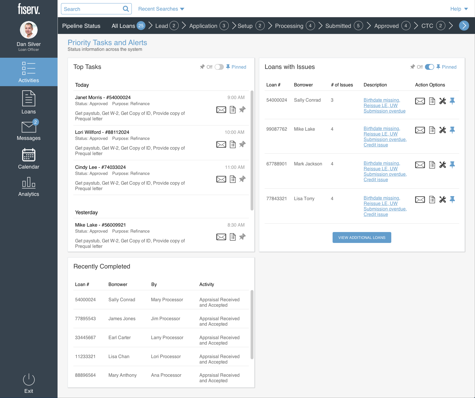 Dashboard activity center